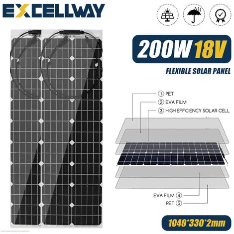 DMTOOL Panneau solaire 200W 18V Silicium monocristallin Semi-flexible Electricité domestique