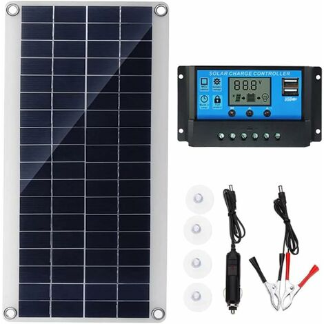 Panneau Solaire 25W 12V, Kit de Panneau Solaire, Chargeur de Batterie Kit avec régulateur de Charge Solaire 20A pour Camping-Car, Yacht, extérieur, Jardin, éclairage