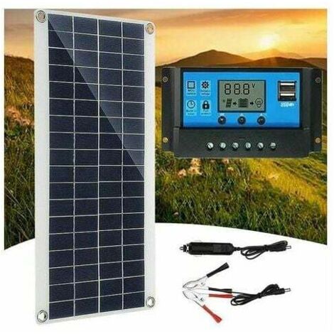 Panneau solaire 300 W 12 V, kit panneau solaire, kit chargeur de batterie avec contrôleur de charge solaire 60 A pour camping-car, yacht, extérieur, jardin, éclairage