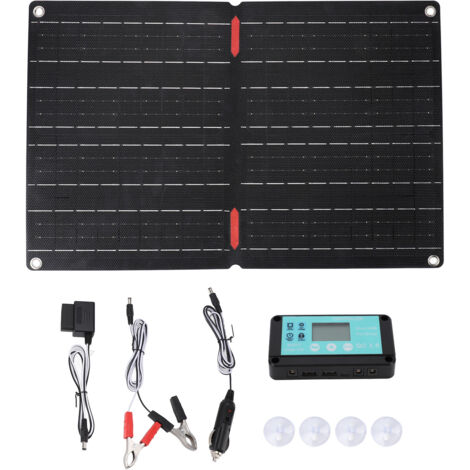 Panneau solaire pliable ETFE 60W 60A, contrôleur, fil de prise OBD, 12V, IP68, Kit de chargeur de voiture étanche.