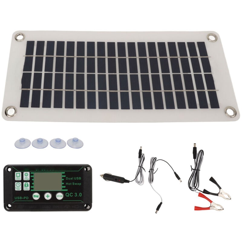 Panneau solaire Portable 30W dc 12V 24V, contrôleur étanche, Kit de panneaux solaires en silicium polycristallin pour Camping rv hangar - Sjlerst