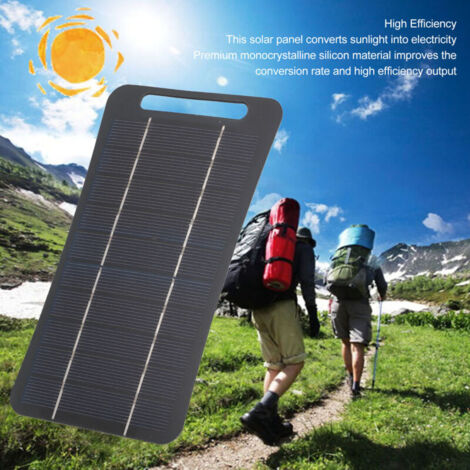 Panneau Solaire USB 5V 5W Professionnel - Monocristallin Haute Efficacité - Portable léger pour Camping Voyage Outdoor Noir