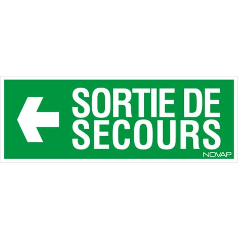 Panneau Sortie de secours flèche gauche (texte) - Rigide 330x120mm - 4035550