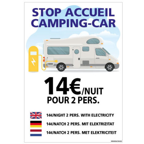 PANNEAU STOP ACCUEIL CAMPING-CAR (H0452) - Aluminium 2 mm - 300 x 420 mm