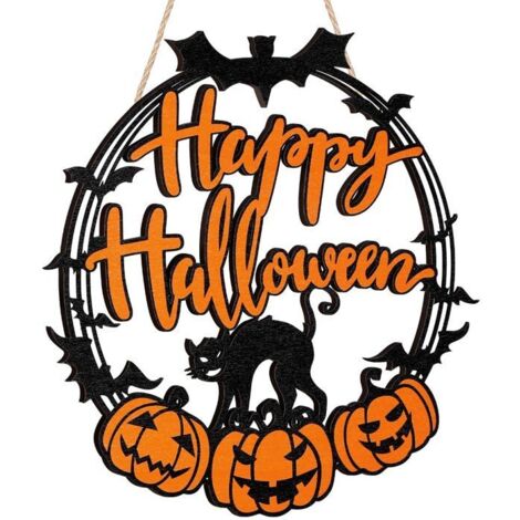 Panneau suspendu en forme de citrouille d'Halloween, panneau de bienvenue pour porte d'entrée, décorations avec chat noir.