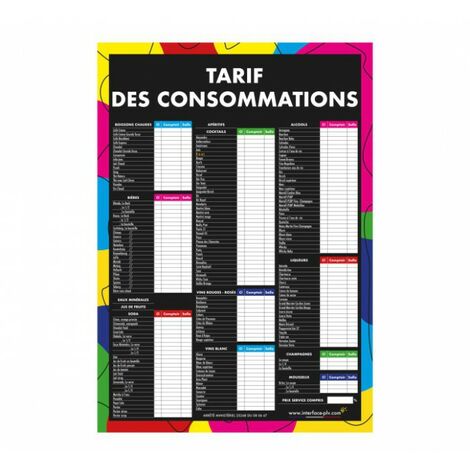 Panneau TARIF DES CONSOMMATIONS moderne format A1