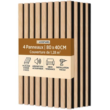 ACOUPANEL Panneau Tasseau Bois Acoustique - Chêne Clair - 1,28m²