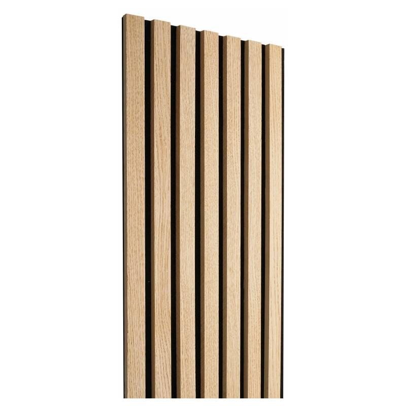 Panneau mural acoustique tasseaux bois 250 x 30 x 1,9 cm - Lamelles chêne clair véritable sur fond noir - 0,75m²