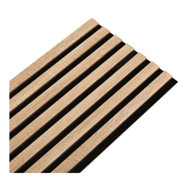 Decoon - Panneau tasseaux bois 250 x 30 x 1,4 cm décor chêne / fond rigide noir - 0,75m²