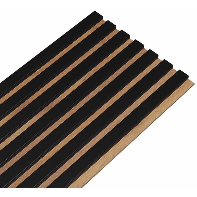 Decoon - Panneau tasseaux bois 250 x 30 x 1,4 cm décor noir / fond rigide chêne - 0,75m²