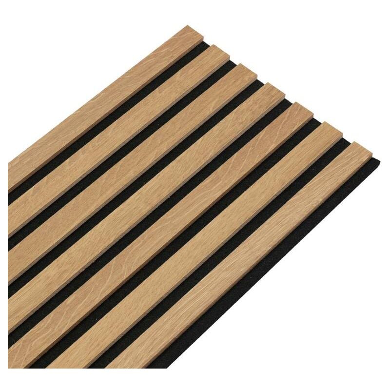 Decoon - Panneau tasseaux bois 120 x 30 x 1cm - Lamelles chêne doré véritable fond noir - 0,36m²