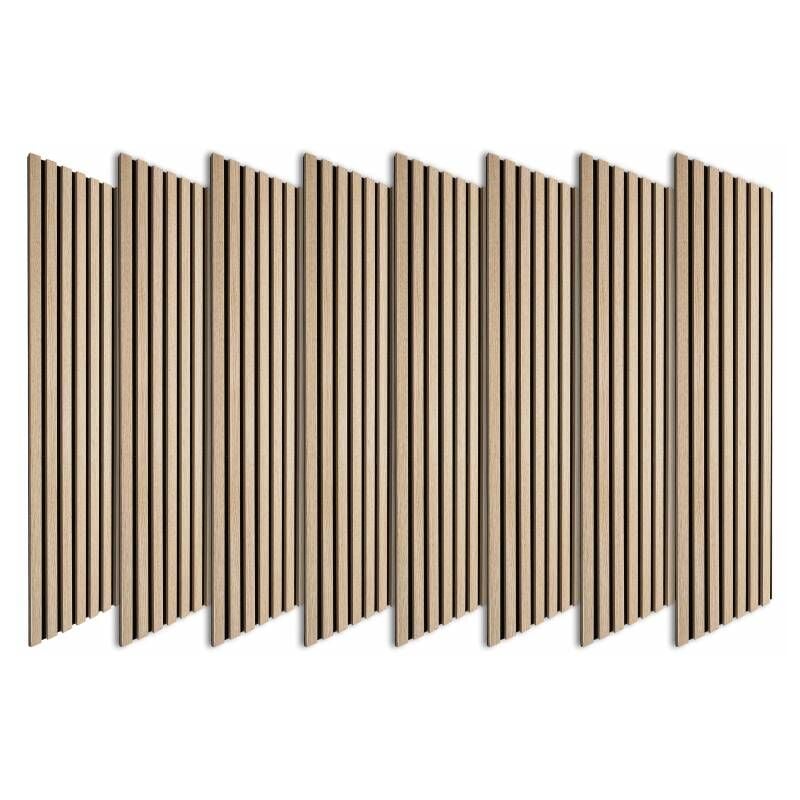 Lot de 8 Revêtements tasseaux bois 120x30x1 cm - Pack tête de lit 180 - Lamelles chêne clair véritable fond noir 2,88 m²