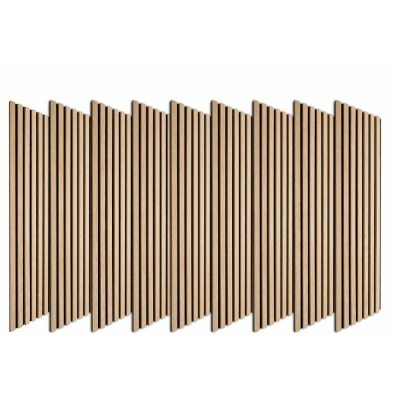 Lot de 9 Revêtements muraux tasseaux bois 120x30x1 cm - Pack tête de lit 200 - Lamelles chêne clair véritable fond noir 3,24 m²