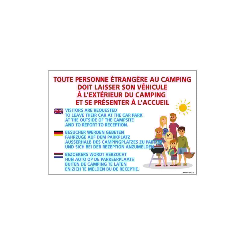 Panneau toute personne etrangere au camping (H0296) - Aluminium 2 mm - 630 x 450 mm