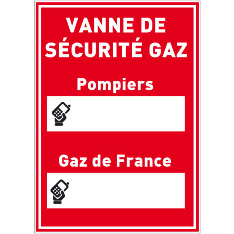 Panneau VANNE DE SECURITE GAZ (A0579) - Plastique PVC 1,5 mm - 210 x 300 mm