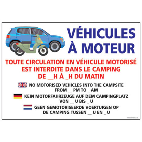 PANNEAU VEHICULE A MOTEUR CAMPING (H0295) - Aluminium 2 mm - 210 x 150 mm