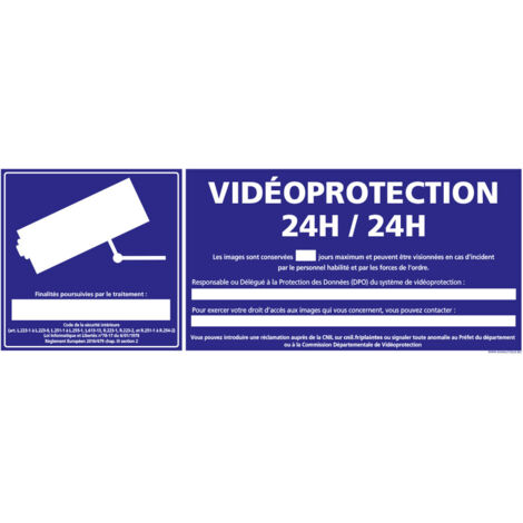 PANNEAU VIDEO PROTECTION 24H/24H (G1182) - Adhésif - 210 x 75 mm