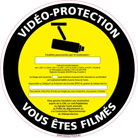 PANNEAU VIDEO-PROTECTION VOUS ETES FILMES (G1211) - Aluminium 2 mm - Diamètre 450 mm