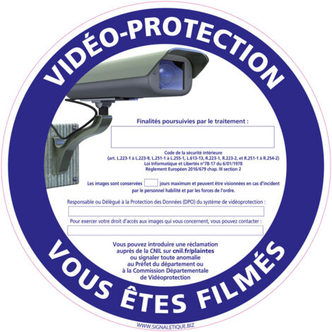 PANNEAU VIDEOPROTECTION VOUS  TES FILMES (G1208) - Adhésif - Diamètre 125 mm