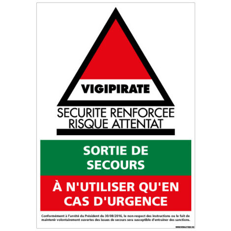 PANNEAU VIGIPIRATE SECURITE RENFORCEE RISQUE D'ATTENTAT (VIGIPIRATE12) - Adhésif - 150 x 210 mm