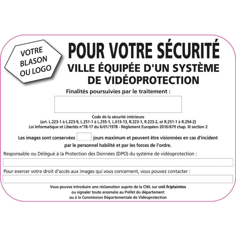 Panneau ville équipée d'un système de video protection (VPV005) Bretagne Classe 1 - 900 x 500 mm