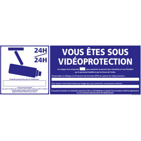 PANNEAU VOUS ETES SOUS VIDEO PROTECTION 24H/24H (G1204) - Adhésif - 210 x 75 mm