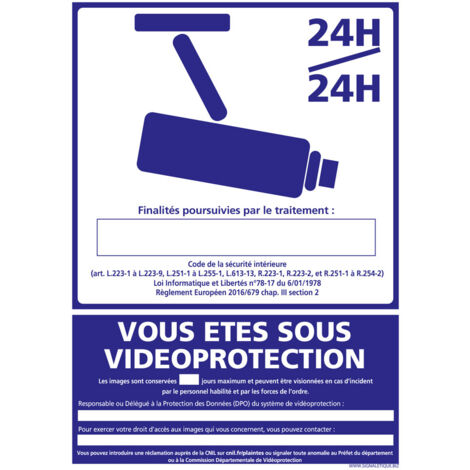 PANNEAU VOUS ETES SOUS VIDEO PROTECTION 24H/24H (G1231) - Adhésif - 75 x 105 mm