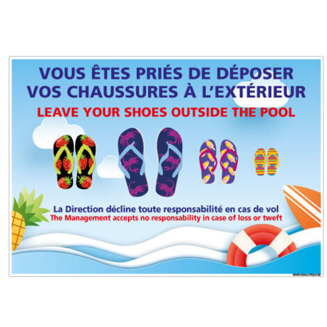 PANNEAU VOUS  TES PRIES DE DEPOSER VOS CHAUSSURES A L'EXTERIEUR (H0470) - Plastique PVC 1,5 mm - 210 x 150 mm