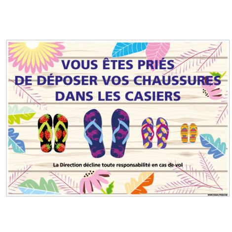PANNEAU VOUS TES PRIES DE DEPOSER VOS CHAUSSURES DANS LES CASIERS (H0469) - Adhésif - 105 x 75 mm