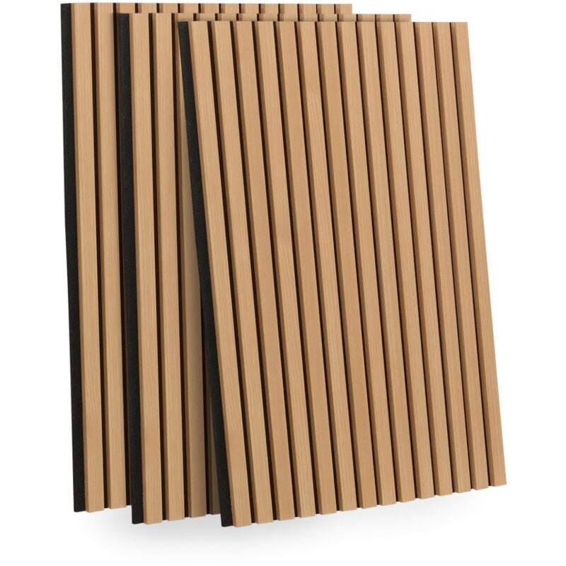 Panneaux acoustiques en tasseaux de bois 250 x 60 cm chêne clair et noir