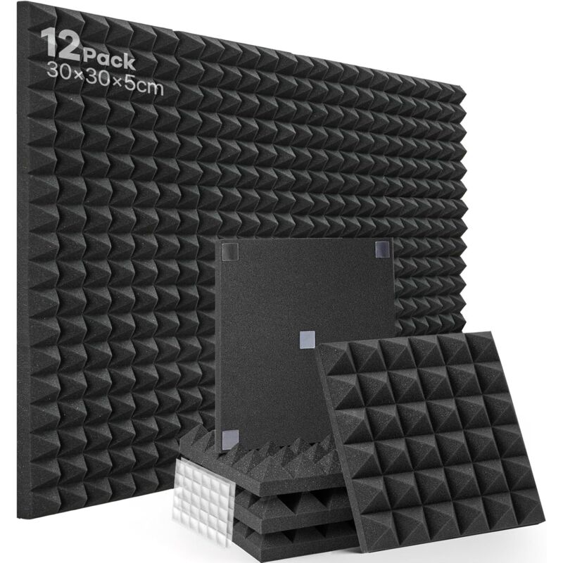 Panneaux acoustiques ignifuges haute densité (pack de 12), 30x30x5 cm, pour studios d'enregistrement, bureaux et salles de jeux
