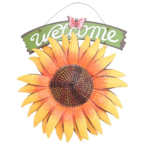 Panneaux de bienvenue de jardin en métal à suspendre, plaque décorative peinte à la main en forme de tournesol pour porte d'entrée