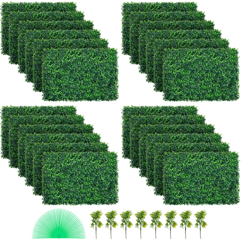 Mophorn - Panneaux de buis artificiels 24'x16' 24 panneaux muraux de haie protégés contre les uv Toile de fond en herbe verte de 4 cm Clôture