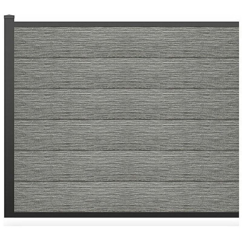 Vente-unique - Clôture à enterrer h 156 cm - Kit de 6 lames en composite + 1 poteau gris clair - enola