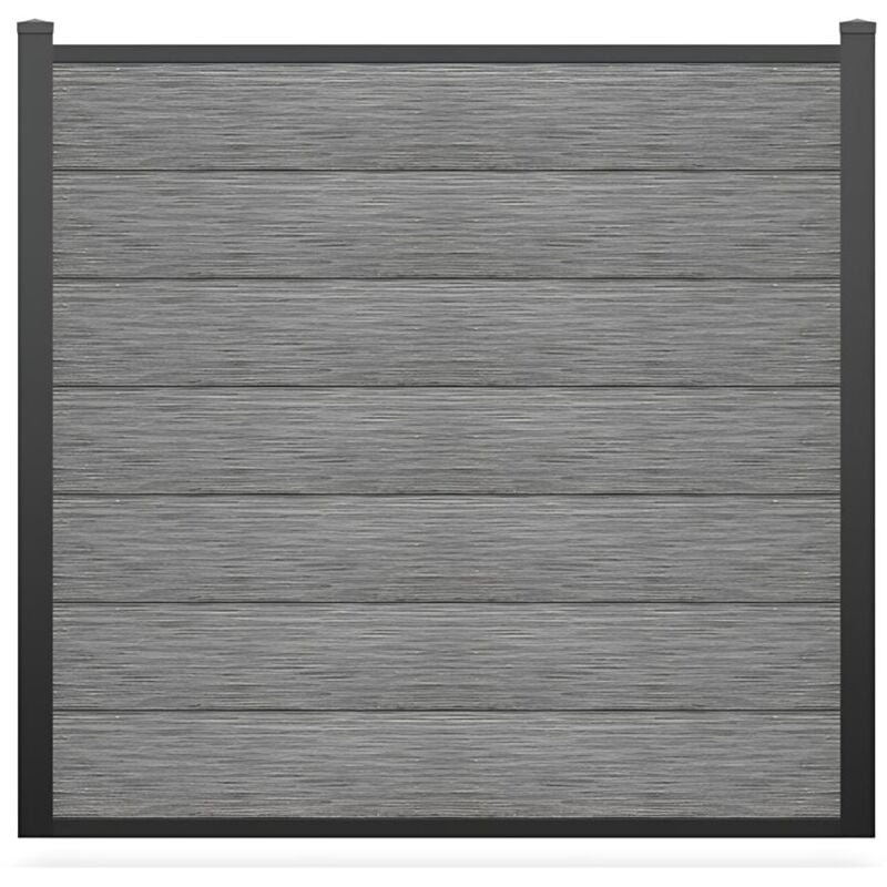 Clôture à enterrer h 181 cm - Kit de 7 lames en composite + 2 poteaux gris clair - enola