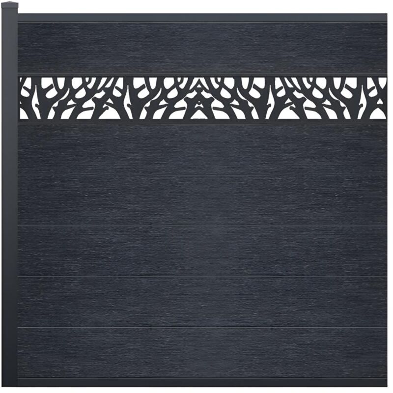 Clôture à enterrer H 181 cm - Kit 7 lames en composite avec décor + 1 poteau anthracite - ENOLA