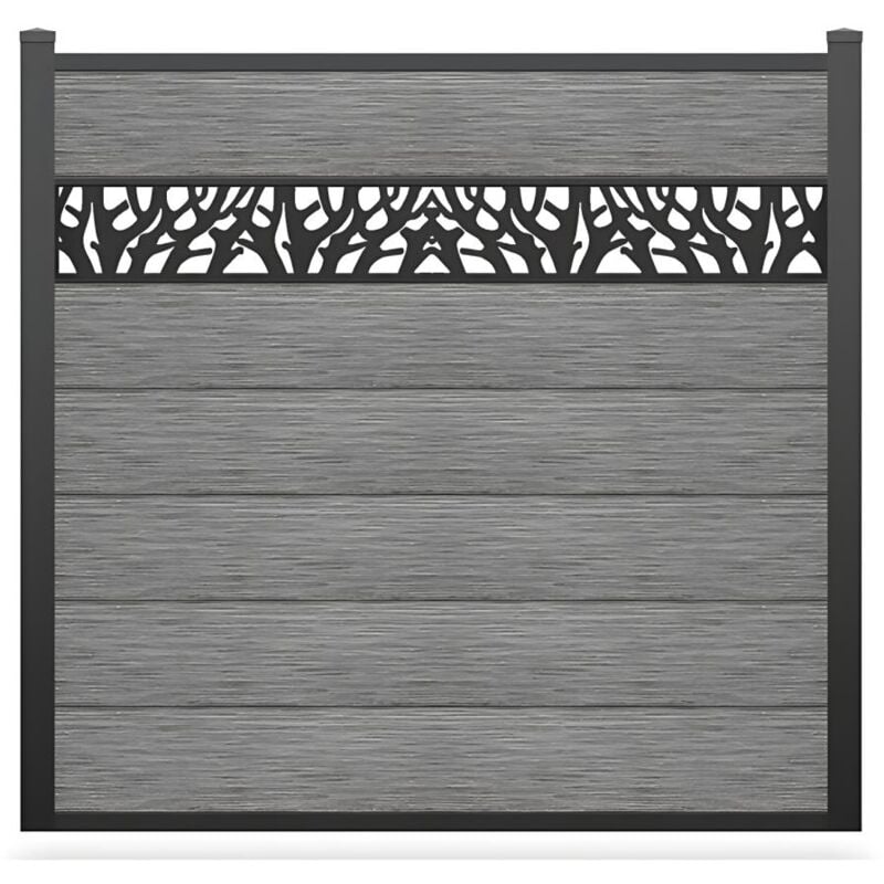 Clôture à poser h 181 cm - Kit 7 lames en composite avec décor + 2 poteaux gris clair - enola