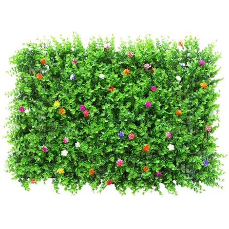 Panneaux de Mur de Gazon Artificiel, 40x60cm Haies Artificielles Panneaux Clôture Topiaire Criblage pour Jardin Extérieur Cour Arrière-Cour Décor (Fleur de Ceinture colorée)