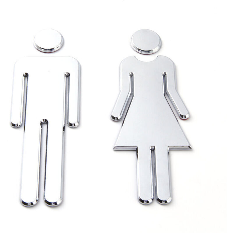 Panneaux de porte de toilettes (Hommes et Femmes) 2 pièces - Panneaux argentés pour les toilettes d'hôtels, de restaurants et d'entreprises