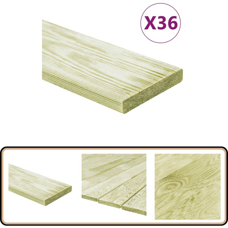 Panneaux de terrasse 36 pcs 4,32 m² 1 m Pin massif imprégné - Plancher Extérieur - Terrasse Bois - Decking - Bois Traité Autoclave - Style Rétro