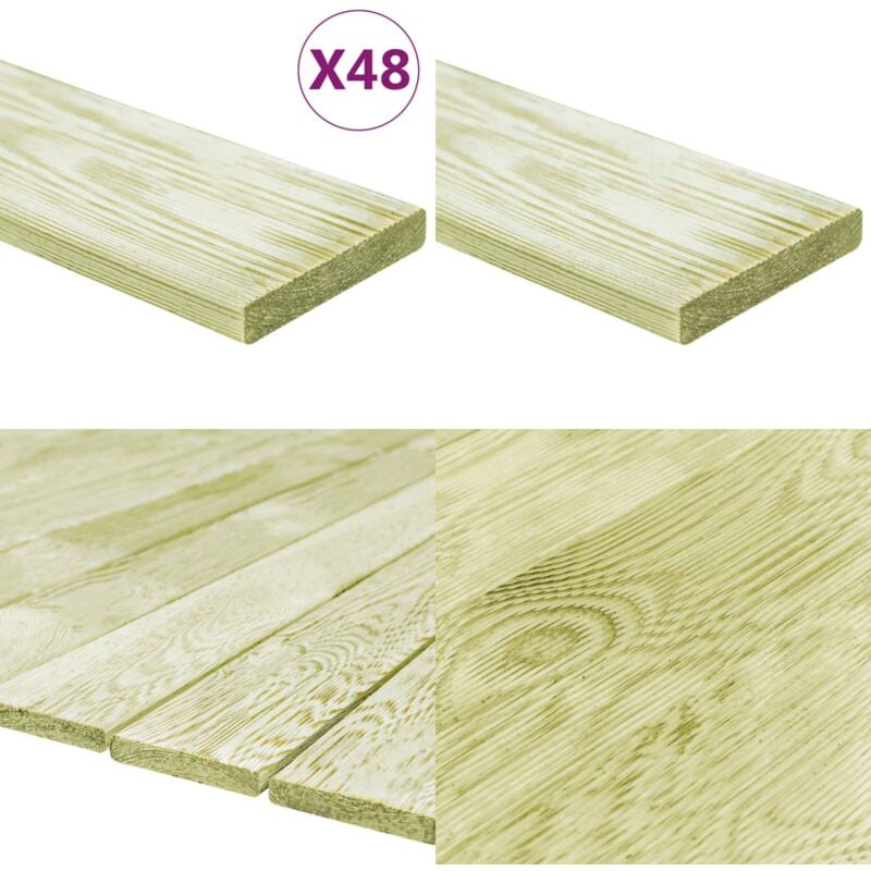 Panneaux de terrasse 48 pcs 5,76 m² 1 m Pin massif imprégné - Plancher Extérieur - Terrasse Bois - Decking - Bois Traité Autoclave - Style Rétro