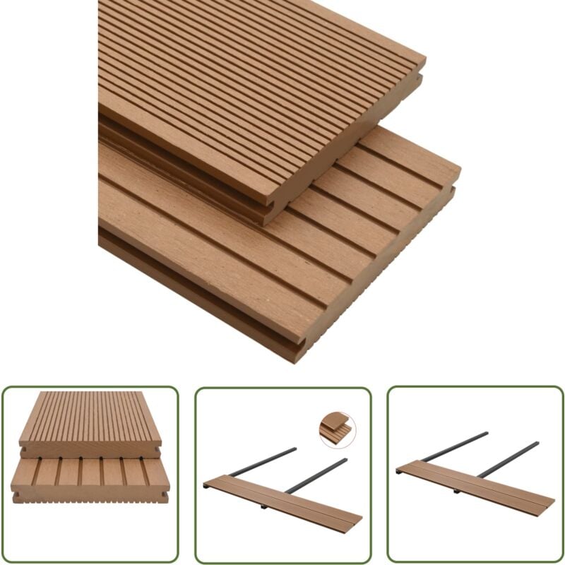 Jinlefu - The Living Store Panneaux de terrasse solides et accessoires wpc 10 m² 4 m Teck - Parquet Extérieur - Terrasse Bois Composite - Decking Wpc