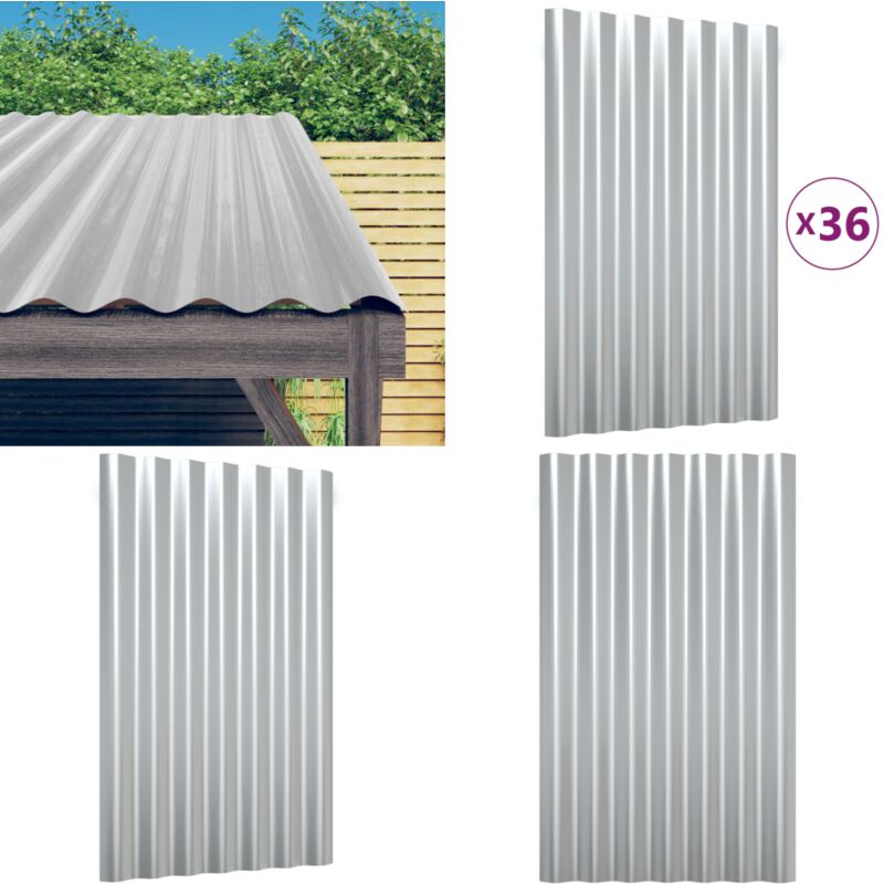 Vidaxl - Panneaux de toit 36 pcs Acier enduit de poudre Argenté 60x36 cm - panneau de toit - panneaux de toit - Home & Living - Argent