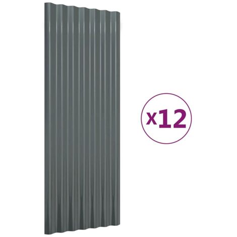 Panneaux de toit,panneaux couverture de toiture 12 pcs Acier Anthracite 100x36 cm -67999