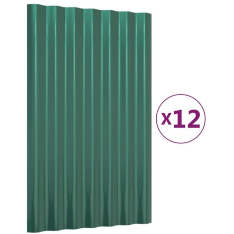 Panneaux de toit,panneaux couverture de toiture 12 pcs Acier enduit de poudre Vert 60x36 cm -26386