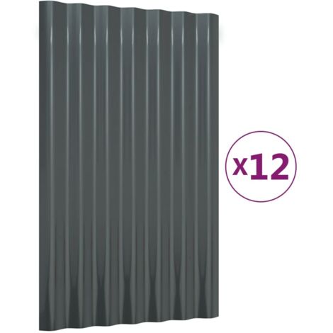 Panneaux de toit,panneaux couverture de toiture 12 pcs Acier enduit poudre Anthracite 60x36 cm -93896