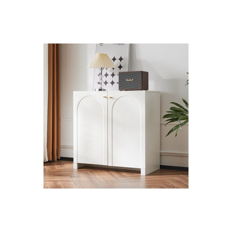 Panneaux latéraux, commode, armoire 2 portes, planche haute, meuble vertical, blanc crème, dimensions: 80 x 40 x 80 cm