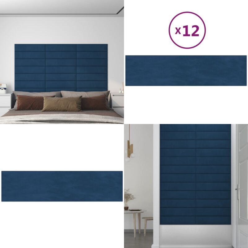 Panneaux muraux 12 pcs Bleu 60x15 cm Velours 1,08 m² - Panneau Mural - Décoration Murale - Revêtement Mural - Velours - Isolation Phonique - Home &