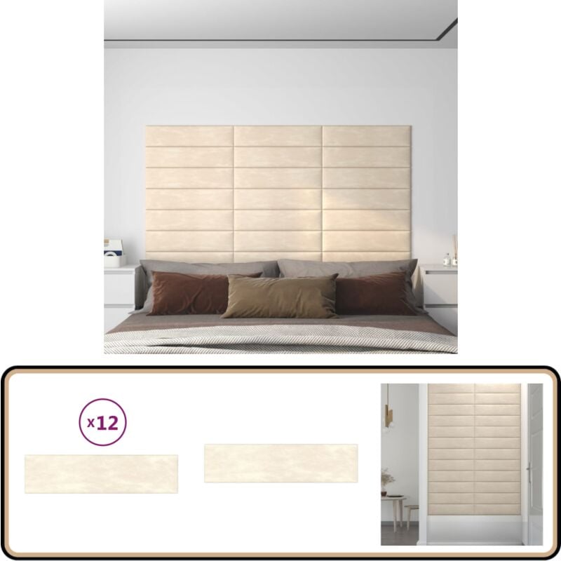Vidaxl - Panneaux muraux 12 pcs Crème 60x15 cm Velours 1,08 m² - Panneau Mural - Décoration Murale - Revêtement Mural - Velours - Isolation Phonique