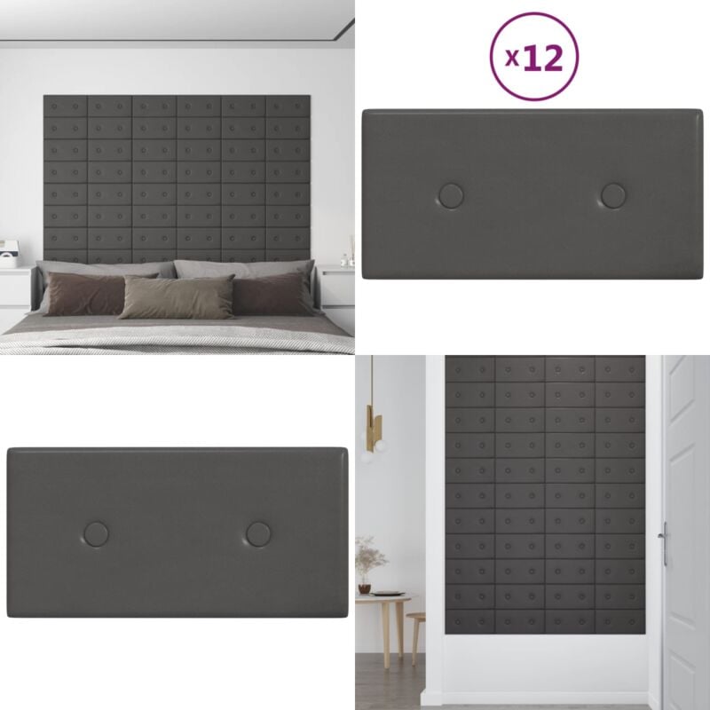 Vidaxl - Panneaux muraux 12 pcs Gris 30x15 cm Similicuir 0,54 m² - Panneau Mural - Lambris - Revêtement Mural - Décoration Murale - Isolation